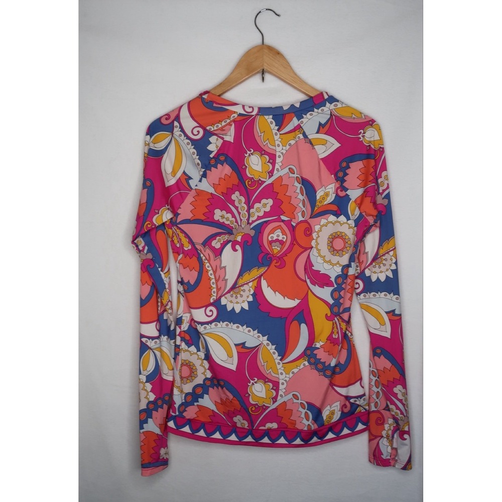 Trina Turk L Colorful Paisley Floral Swim Tee Rash Guard Resortcore Beach EUC - Picture 6 of 7